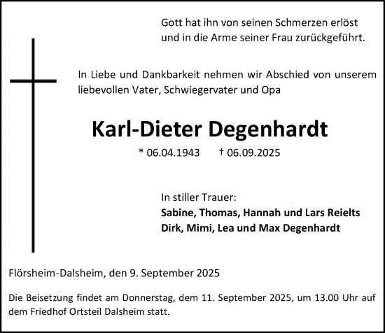 Traueranzeige von Karl-Dieter Degenhardt von Allgemeine Zeitung Mainz