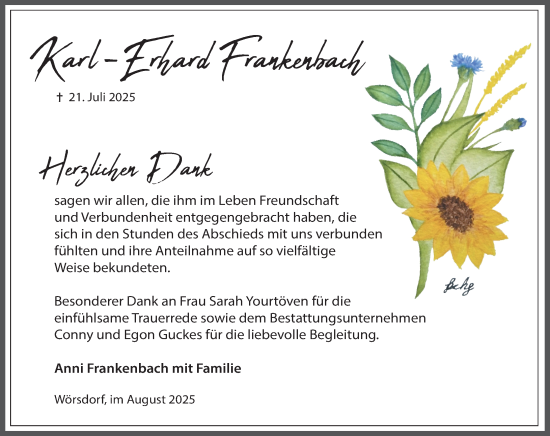 Traueranzeige von Karl-Erhard Frankenbach von Idsteiner Land/Untertaunus