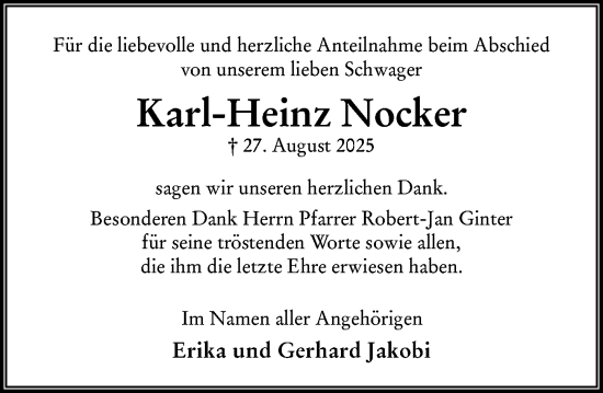 Traueranzeige von Karl-Heinz Nocker von Wiesbadener Kurier