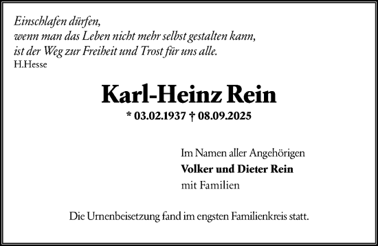 Traueranzeige von Karl-Heinz Rein von Odenwälder Echo