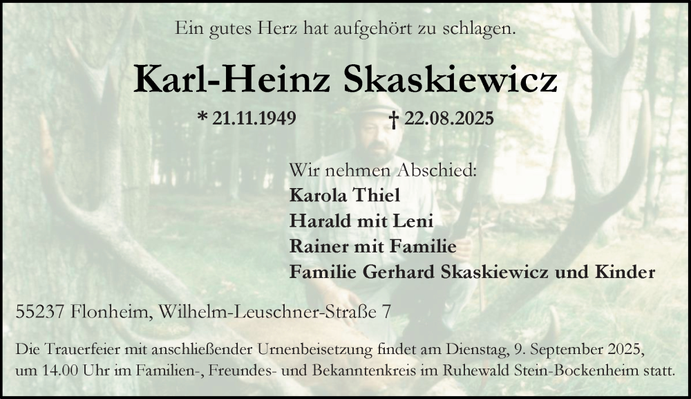  Traueranzeige für Karl-Heinz Skaskiewicz vom 06.09.2025 aus Allgemeine Zeitung Rheinhessen-Nahe
