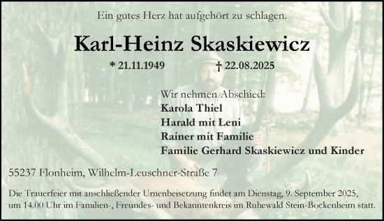 Traueranzeige von Karl-Heinz Skaskiewicz von Allgemeine Zeitung Rheinhessen-Nahe