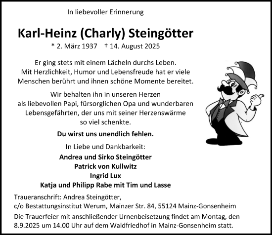 Traueranzeige von Karl-Heinz Steingötter von Allgemeine Zeitung Mainz