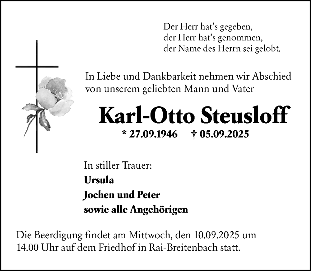  Traueranzeige für Karl-Otto Steusloff vom 09.09.2025 aus Odenwälder Echo