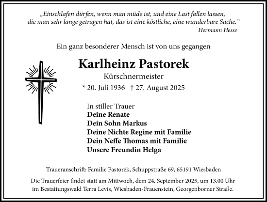 Traueranzeige von Karlheinz Pastorek von Wiesbadener Kurier