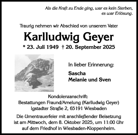 Traueranzeige von Karlludwig Geyer von Wiesbadener Kurier