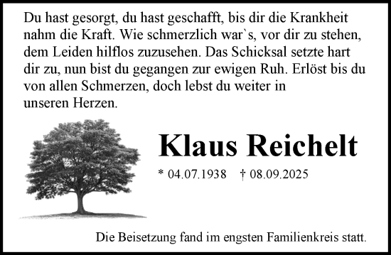 Traueranzeige von Klaus Reichelt von Allgemeine Zeitung Mainz