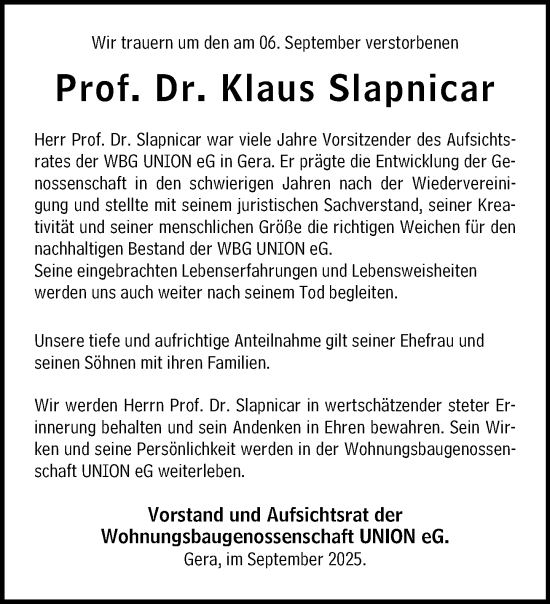 Traueranzeige von Klaus Slapnicar von Wiesbadener Kurier