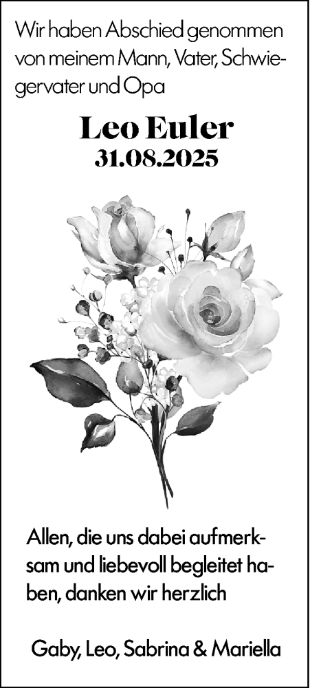  Traueranzeige für Leo Euler vom 20.09.2025 aus Odenwälder Echo