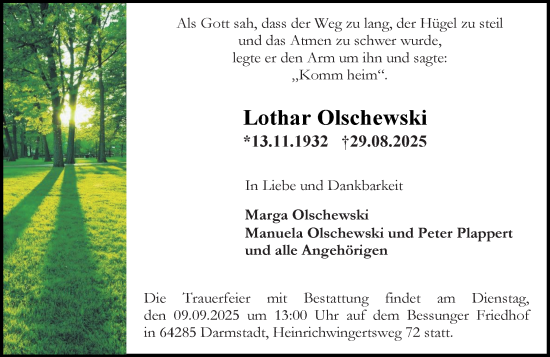 Traueranzeige von Lothar Olschewski von Darmstädter Echo