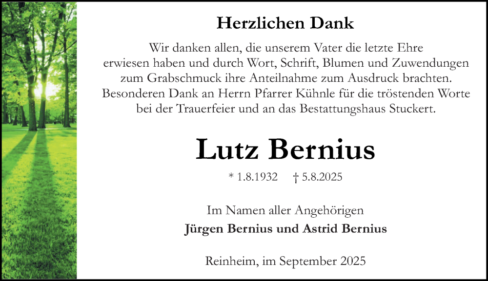  Traueranzeige für Lutz Bernius vom 27.09.2025 aus Darmstädter Echo