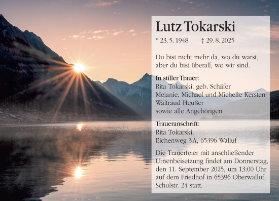 Traueranzeige von Lutz Tokarski von Wiesbadener Kurier