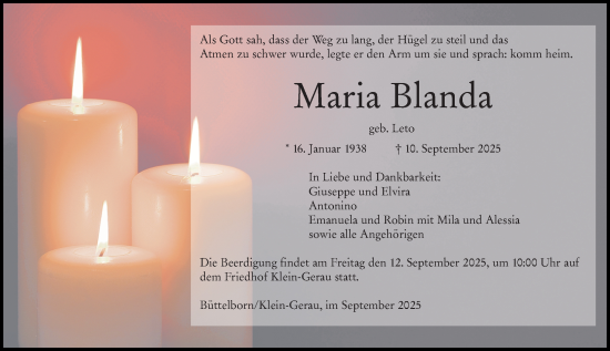 Traueranzeige von Maria Blanda von Groß-Gerauer Echo
