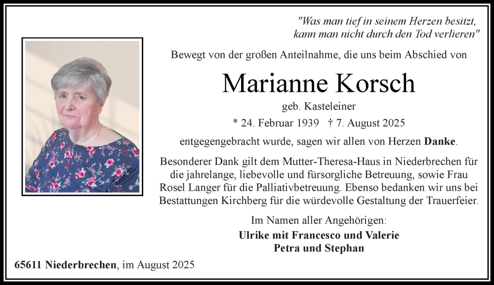  Traueranzeige für Marianne Korsch vom 04.09.2025 aus Camberger Anzeiger