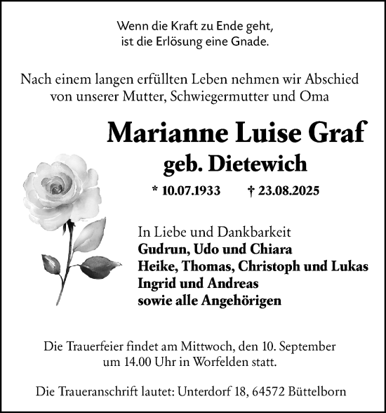 Traueranzeige von Marianne Luise Graf von Groß-Gerauer Echo