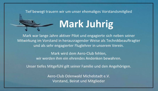 Traueranzeige von Mark Juhrig von Odenwälder Echo