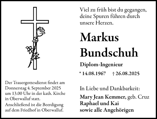 Traueranzeige von Markus Bundschuh von Wiesbadener Kurier