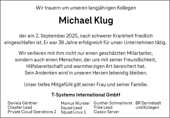 Traueranzeige von Michael Klug von Starkenburger Echo
