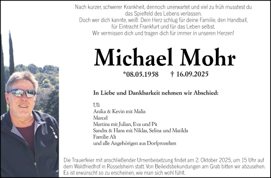Traueranzeige von Michael Mohr von Rüsselsheimer Echo