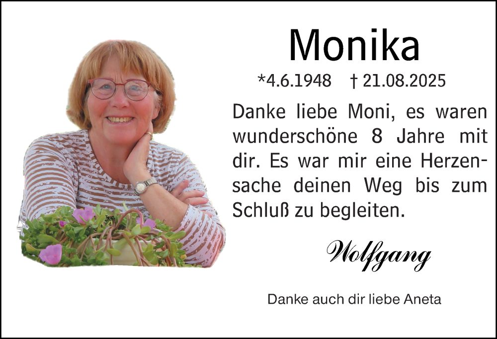  Traueranzeige für Monika Nillius vom 06.09.2025 aus Allgemeine Zeitung Mainz