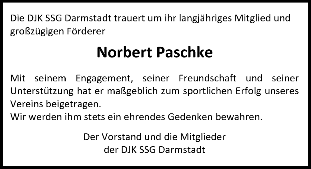  Traueranzeige für Norbert Paschke vom 20.09.2025 aus Darmstädter Echo
