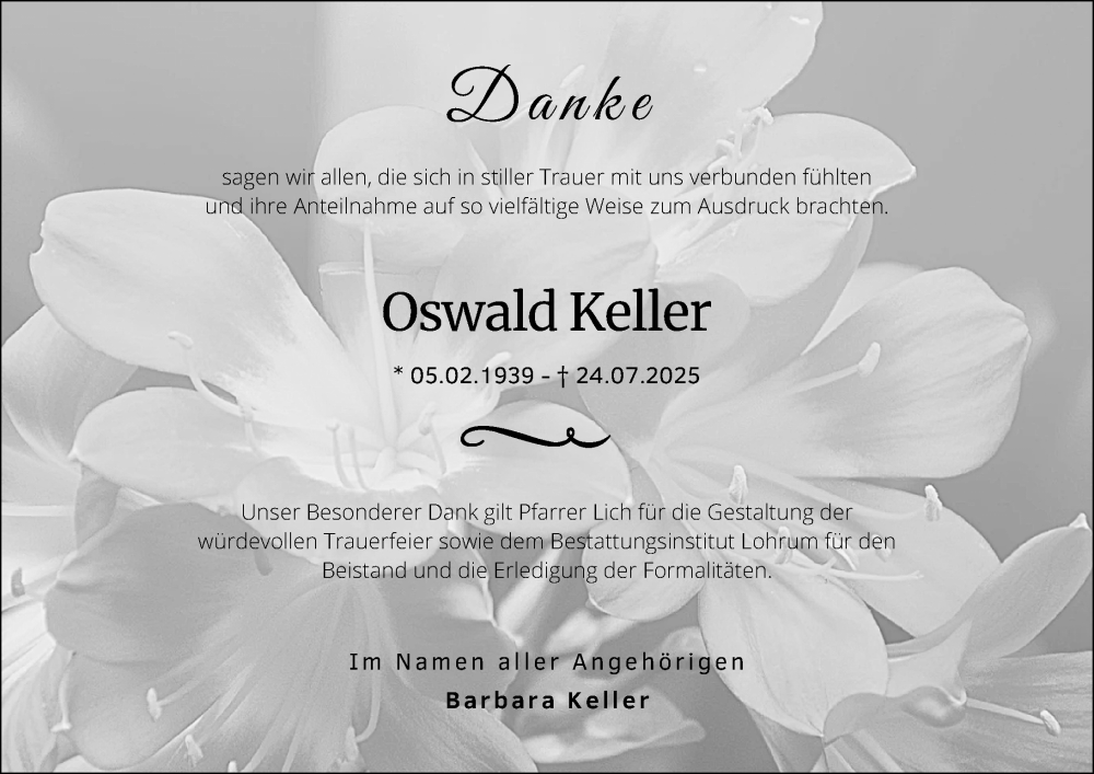  Traueranzeige für Oswald Keller vom 20.09.2025 aus Allgemeine Zeitung Mainz
