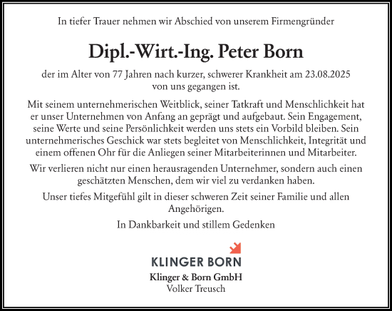 Traueranzeige von Peter Born von Darmstädter Echo