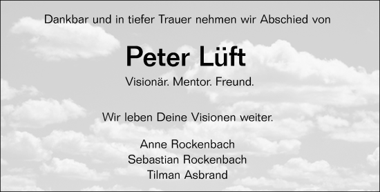 Traueranzeige von Peter Lüft von Allgemeine Zeitung Mainz