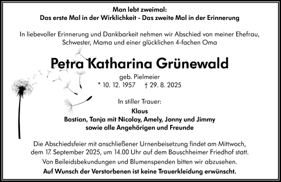 Traueranzeige von Petra Katharina Grünewald von Rüsselsheimer Echo