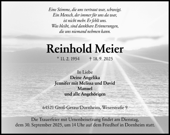 Traueranzeige von Reinhold Meier von Groß-Gerauer Echo