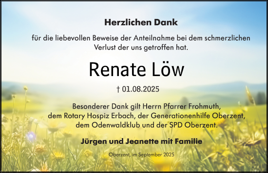 Traueranzeige von Renate Löw von Odenwälder Echo