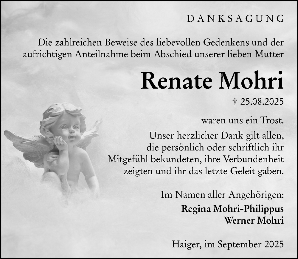  Traueranzeige für Renate Mohri vom 20.09.2025 aus Dill Block