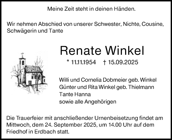Traueranzeige von Renate Winkel von Dill Block