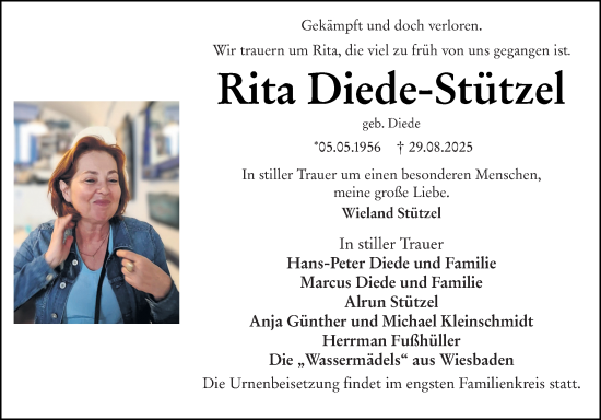 Traueranzeige von Rita Diede-Stützel von Wiesbadener Kurier
