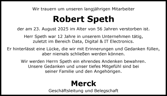 Traueranzeige von Robert Speth von Darmstädter Echo