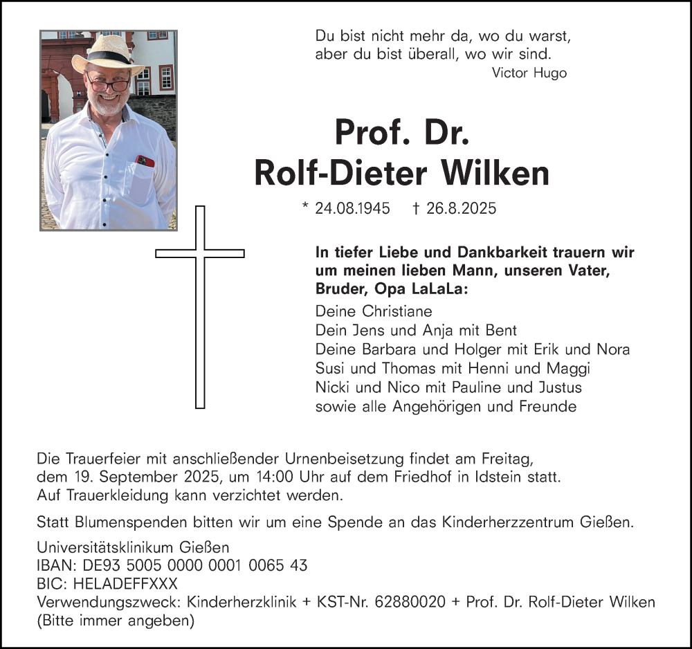  Traueranzeige für Rolf-Dieter Wilken vom 06.09.2025 aus Idsteiner Land/Untertaunus