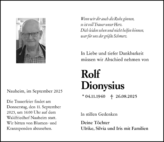 Traueranzeige von Rolf Dionysius von Groß-Gerauer Echo