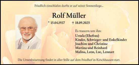 Traueranzeige von Rolf Müller von Starkenburger Echo