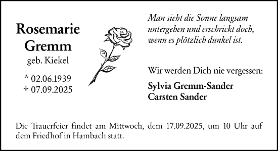 Traueranzeige von Rosemarie Gremm von Starkenburger Echo
