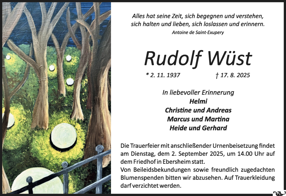  Traueranzeige für Rudolf Wüst vom 30.08.2025 aus Allgemeine Zeitung Mainz