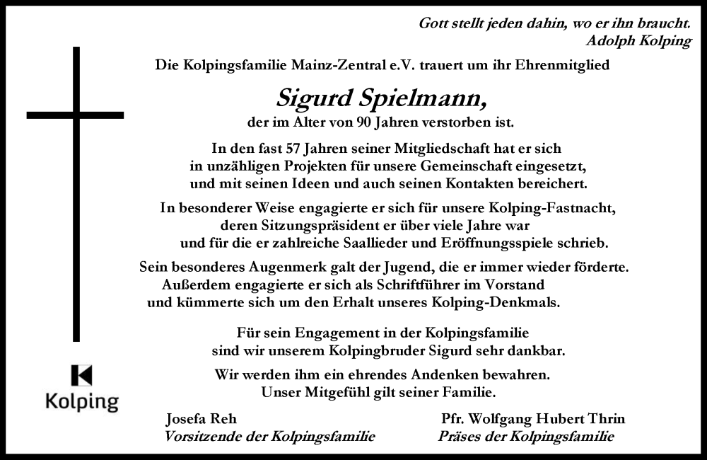  Traueranzeige für Sigurd Spielmann vom 13.09.2025 aus Allgemeine Zeitung Mainz