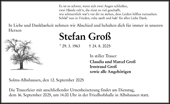 Traueranzeige von Stefan Groß von Wetzlarer Neue Zeitung