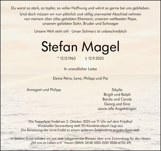 Traueranzeige von Stefan Magel von Wiesbadener Kurier
