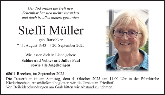 Traueranzeige von Steffi Müller von Camberger Anzeiger