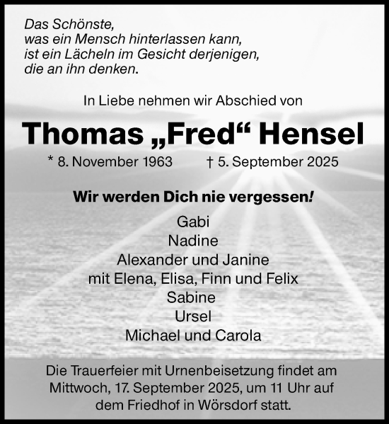 Traueranzeige von Thomas Hensel von Idsteiner Land/Untertaunus