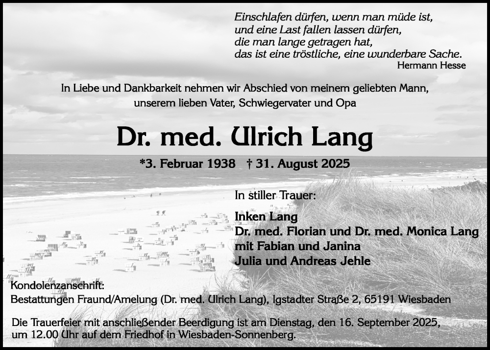 Traueranzeige für Ulrich Lang vom 06.09.2025 aus Wiesbadener Kurier