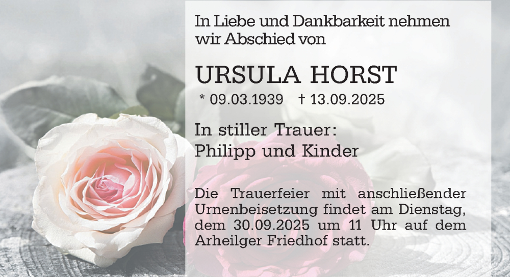  Traueranzeige für Ursula Horst vom 20.09.2025 aus Darmstädter Echo
