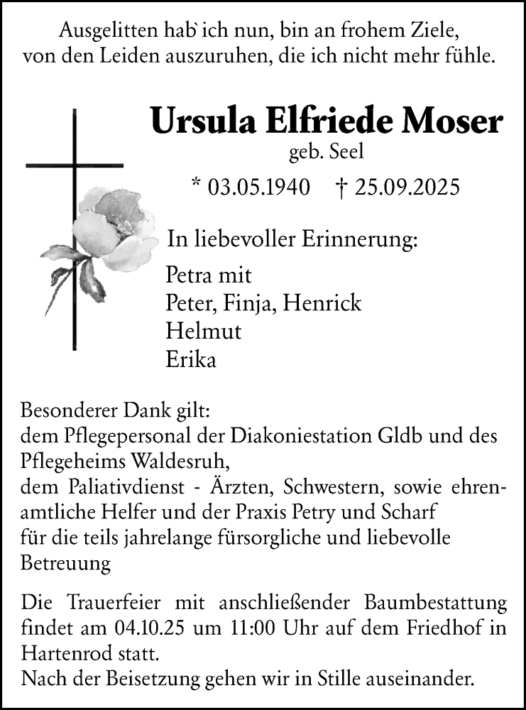  Traueranzeige für Ursula Elfriede Moser vom 30.09.2025 aus Hinterländer Anzeiger