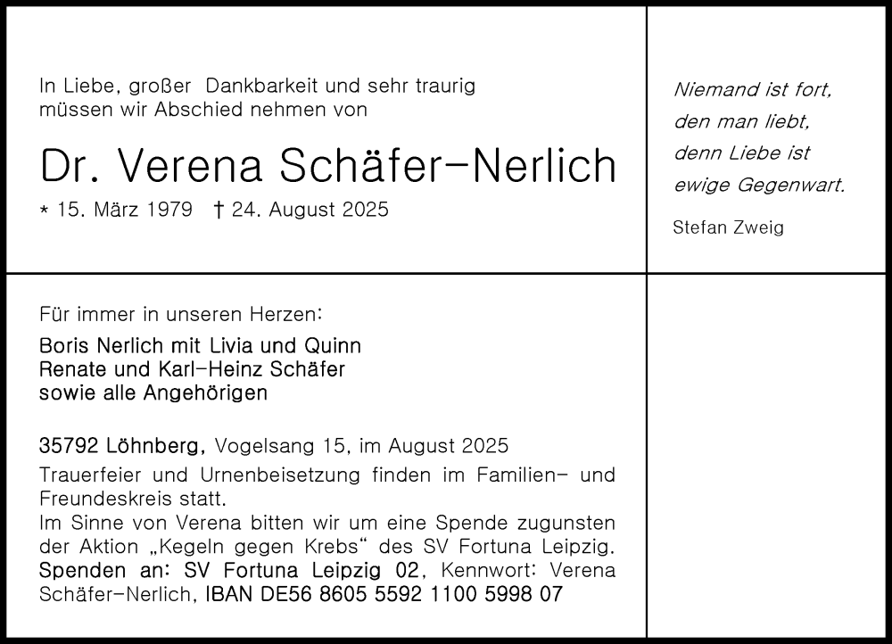  Traueranzeige für Verena Schäfer-Nerlich vom 06.09.2025 aus Weilburger Tageblatt