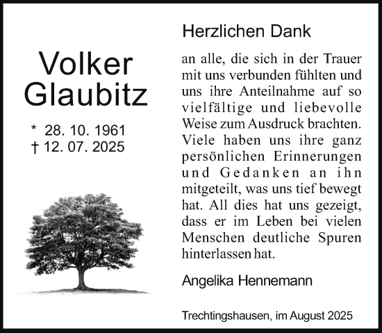 Traueranzeige von Volker Glaubitz von Allgemeine Zeitung Rheinhessen-Nahe